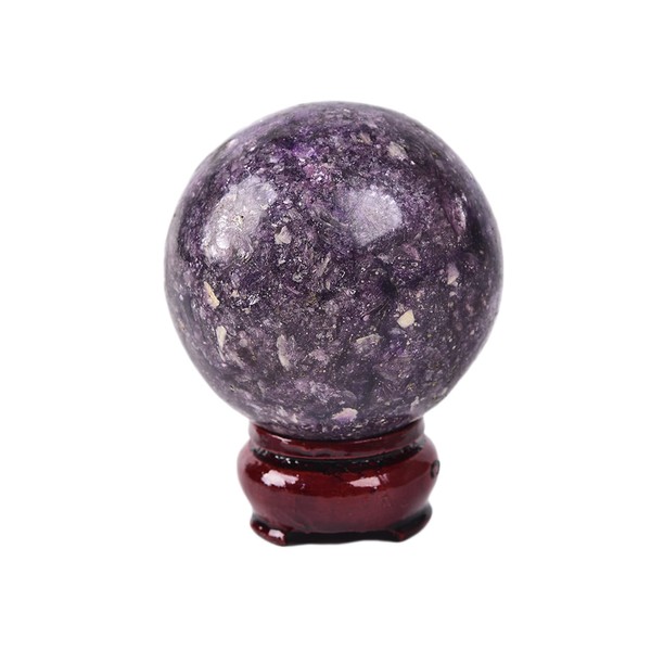 JIC Gem Small Purple Mica Crystal Ball Sphere with Decorative Wooden Stand for Decorative Ball,Divination or Feng Shui, and Fortune Telling Ball (60mm-70mm)