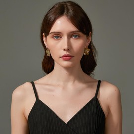 Sylph 14K Gold Flower Earring for Women Geometric Chunky Leaf Drop Dangle Earrings Statement Twisted Stud Earring Fashion Jewelry Gifts