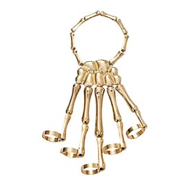 Asphire Gothic Skull Bracelet with Finger Rings Elastic Skeleton Hand Harness Slave Bracelet Punk Ghost Claw Ornaments Finger Skeleton Accessories for Festival Cosplay Costume (Gold)