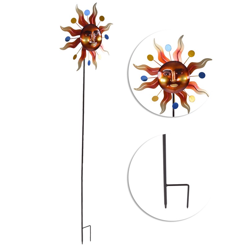 Sun Windmill Iron Weather Resistant Decorative Flower Wind Spinner with