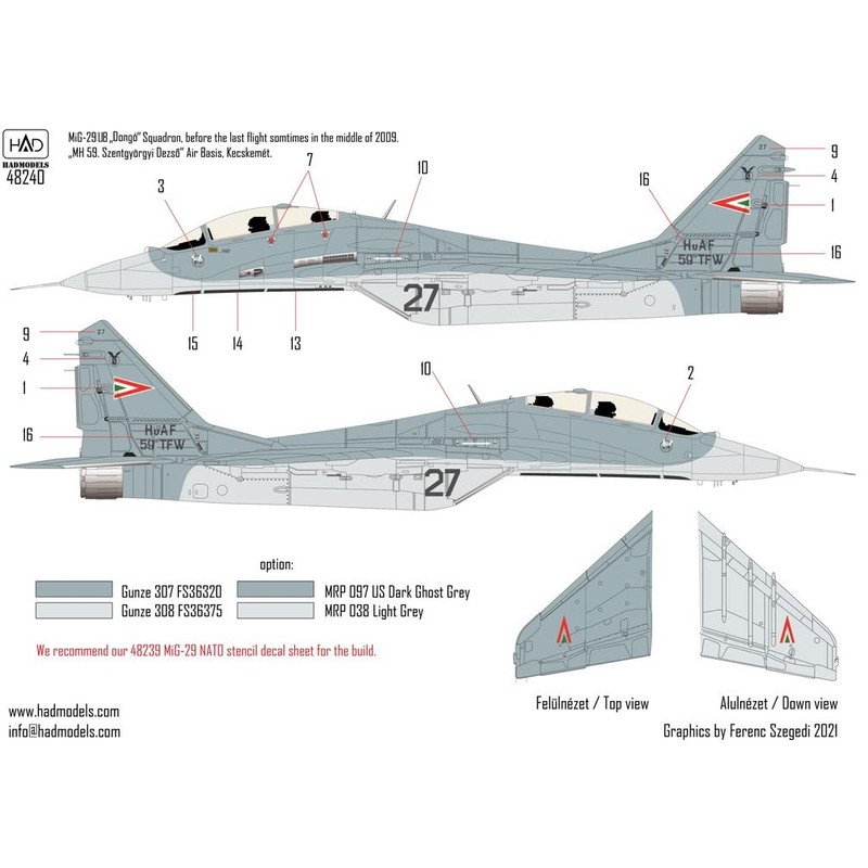 Hadモデルズ 1/48 ハンガリー空軍 MiG-29B/UB 新迷彩 プラモデル用デカール HAD48240