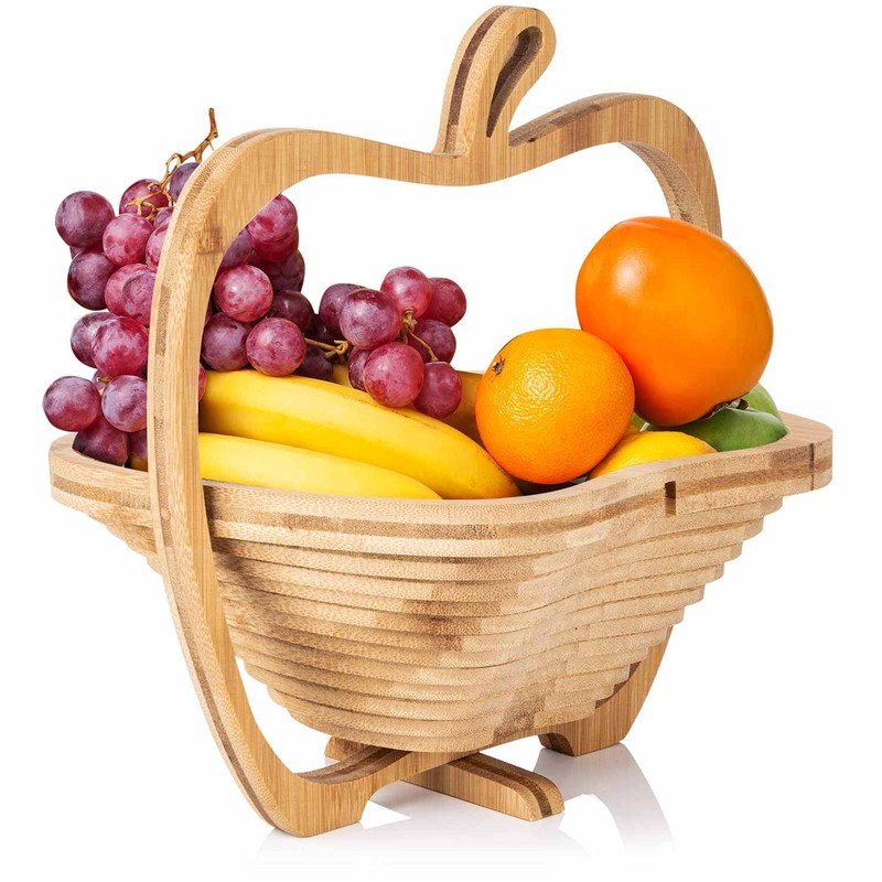 Dimono® Fruit Basket Bamboo Folding Basket, Fruit Bowl, Vegetable Bowl