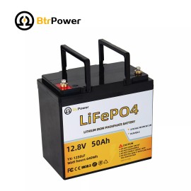 BtrPower 12V 50Ah LiFePO4 Deep Cycle Battery With 50A BMS For Wheelchair RV Marine Solar