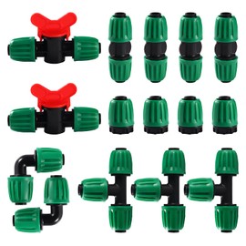 VooGenzek 15 Pieces 16 mm Irrigation Fittings Kit for Hoses, Barbed Garden Hose Connector 16 mm Irrigation System, Gate Valve Valves, Straight, Arcs, T-Pieces, End Cap, Green