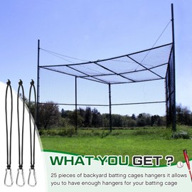 GliCraft 25 Pcs Batting Cage Net Hangers Heavy Duty Steel Carabiners and Lanyards Batting Cage Accessories Net Hangers for Hanging Baseball Softball Batting Cage Nets
