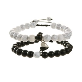 GIEIWIW Magnetic Couple Bracelet Set Friendship Couple Long Distance Matching Bracelet Natural Turquoise Beaded Bracelet Women Men For Graduation Valentine's Day Daily Gifts Black White