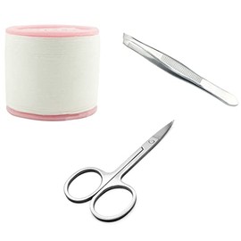 Nyamah Sales Cotton Thread Eyebrow Threading with Mini Eyebrow Scissor and Eyebrow Tweezers for Men and Women Beauty Tools Combo Pack 3 PCS