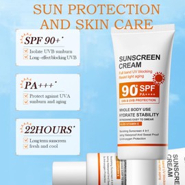 Sunscreen Lotion UVA & UVB Protection SPF 90+ PA++++, Sonnencreme Sonnenschutzlotion Leichte Formel gegen Hautalterung, Nicht Fettend mit Hohem UV-Schutz, Ideal für Gesicht und Körper (50g*2pcs)