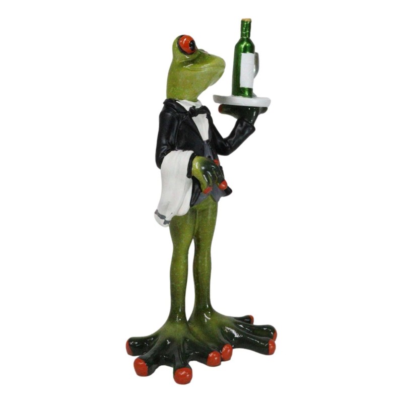 Green Toad Frog Silver Service Butler With Wine Glass And