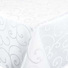 AMFUN Table Cloth Rectangular 130 * 220cm,Polyester Jacquard Tablecloth,Washable Dust-Proof Table Cover for Kitchen Dinning Indoor Decoration(White)