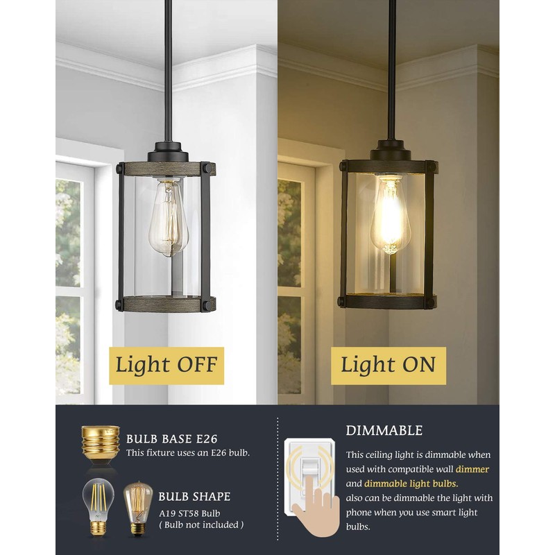 Osimir Farmhouse Pendant Light Fixtures, 1-Light Black Glass Pendant Lights
