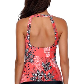 Holipick High Neck Tankini Top Bathing Suit Tops for Women Tummy Control Tank Tops Swimsuits Red Floral M