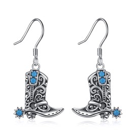 POPLYKE Sterling Silver Western Cowgirl Earrings Cowboy Turquoise Drop Earrings Boho Jewelry for Women, Sterling Silver