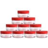 (Quantity: 10 Pieces) Beauticom 10G/10ML Round Clear Jars with RED Lids for Makeup, Lotion, Creams, Eyeshadow, Cosmetic Product Samples - BPA Free