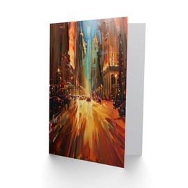 Artery8 Greeting Card New York City Night Cityscape Abstract Painting Blank For Him Or Her Art Birthday Card