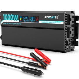 1000W Pure Sine Wave Inverter - 12V DC to 110V/120V AC Car Power Converter with 2 AC Outlets, USB Port, Type-C Port, LCD Display Power Inverter for Car, Truck, Home, Vehicles, Laptop