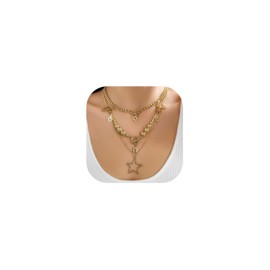 Vpanda Y2k Multiple Layering Y2k Necklace for Women Cuban Link Chain Necklace Chunky Choker Big Star Pendant Necklace