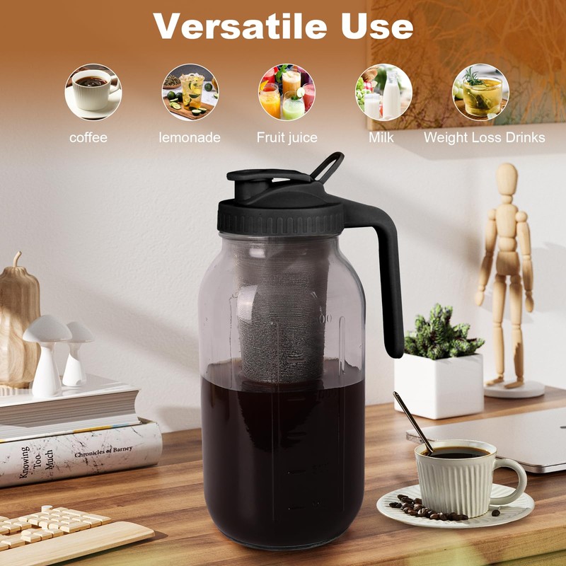 Cold Brew Coffee Maker,64 oz Mason Jar Pitcher with Stainless