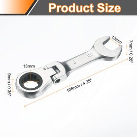 HARFINGTON Flex-Head Ratcheting Combination Wrench 13mm Metric 72-Teeth CR-V Steel Polished Chromium Plating Open End Ratchet Spanner Gear for Fasteners Nut Bolt