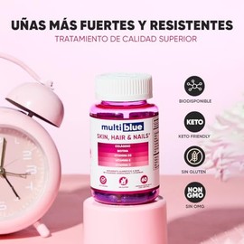 MultiBlue - Colageno + Biotina 60 Capsulas | Formulado con Vitamina D3, Vitamina E y Vitamina C | Vitaminas para Mujer 100% Natural, Sin Gluten, Sin O