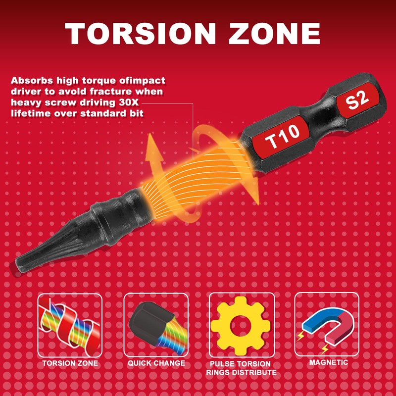 Geinxurn 30 Pieces T10 Impact Tough Magnetic Screwdriver Bit Set,