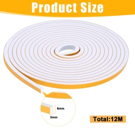 Draft Excluder for Doors, 6 mm(W) x 3 mm(T) x 12 m (L) Weather Stripping Door Seal Strip, Draft Excluder Tape for Windows and Doors, Window Seal Strip