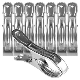 8 Pack 12cm Beach Towel Clips, Large Stainless Steel Sunbed Towel Pegs Laundry Clip Clamps Hanging Clothes Pegs Quilt Clothespins for Heavy Clothing Sun Lounger(Silver)