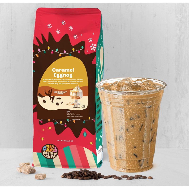 Crazy Cups Flavored Ground Eggnog Coffee, Caramel Eggnog Coffee in