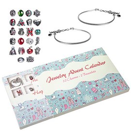 Red Co. Christmas Advent Charm Calendar with 2 Bracelets & 22 Unique Charms Jewelry Set - 24 Gifts Total Present for Daughter, Niece, Granddaughter