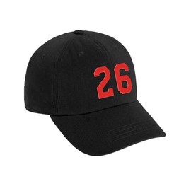 Daxton Custom Team Number Low Profile Adjustable Baseball Dad Hat Cap, Black Hat Red 26