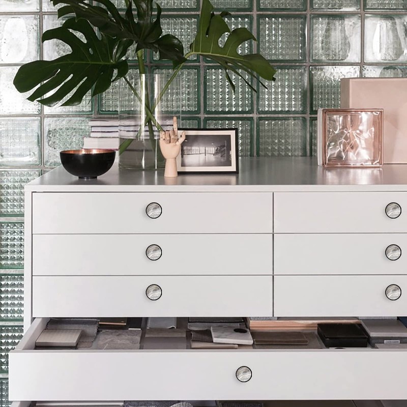 Elohiym 4 Pack Gray Marble Texture Drawer Handles,Black Cabinet Knobs