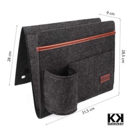 KK|Salecker Bed Bag with Bottle Holder - Felt Organiser for Hanging - Sofa Bed Storage - Practical Bed Shelf and Storage Bag