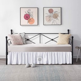 Rajlinen Daybed Skirt with Split Corners Twin - 14 Inch Drop Easy Fit - Dust Ruffle Bedskirt - 100% Microfiber - Bed Skirts for Day Beds (Twin-14/White)