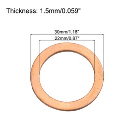 sourcing map Copper Sealing Ring Gasket 22mm ID 30mm OD Flat Fitting Washers for Sump Plugs Water Fuel Hydraulic Fittings Pack of 20,1.5mm Thickness