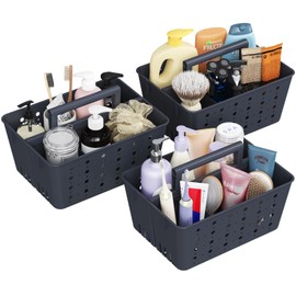 Lifewit Portable Shower Caddy with Handle, 3 Pcs Plastic Shower Caddy Dorm with Holes, Clean Organizer Basket for Bathroom, College, Dorm Room Essentials, Slate Blue