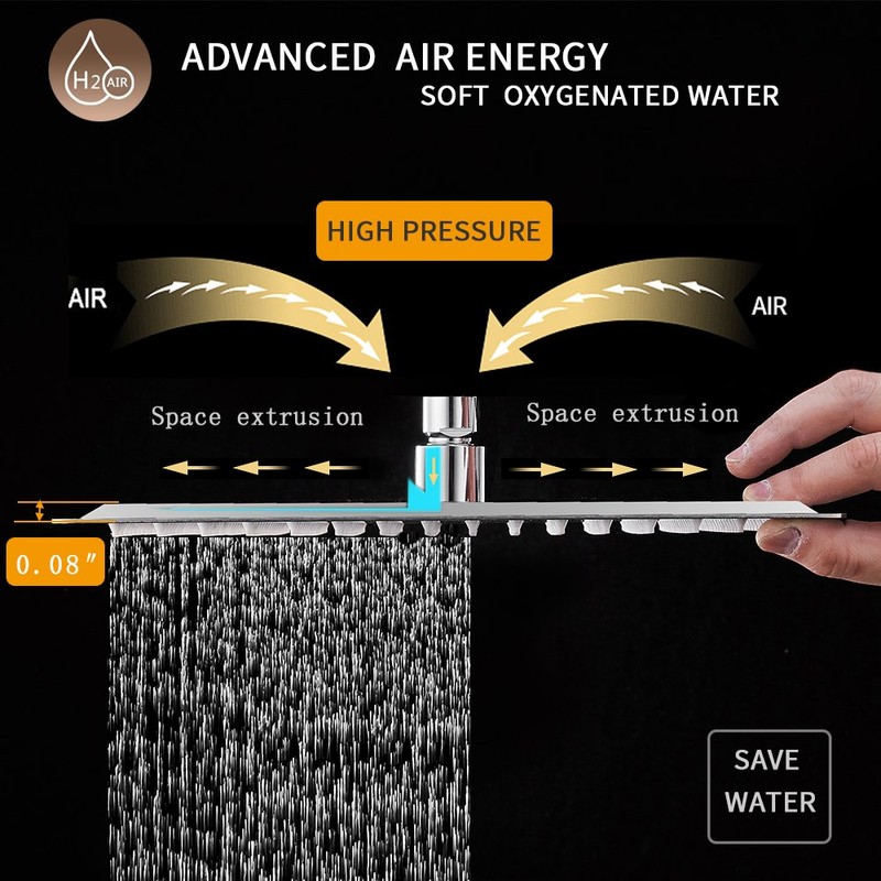 BESy 12 Inch Rain Shower Head, 12" Square Rainfall &