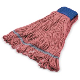 SPARTA Flo-Pac Cotton Mop Head, Loop-Ended, Wide Band with 5" Blue Band for Organized Cleaning, X-Large, Red