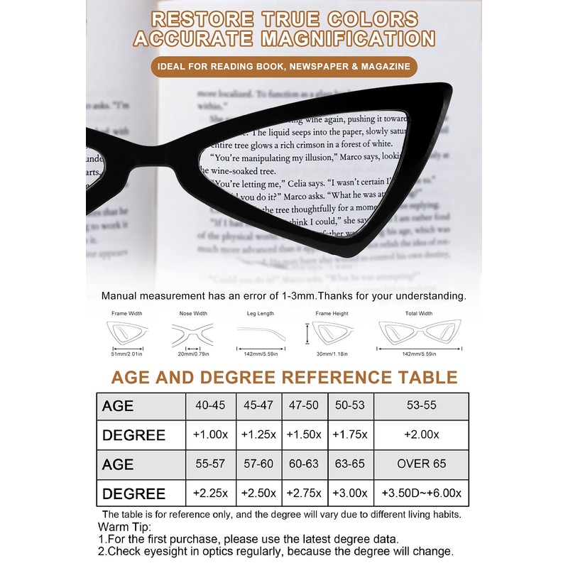 WEMOOTANTS Cat Eye Reading Glasses Women Lightweight Cute Readers 1.0