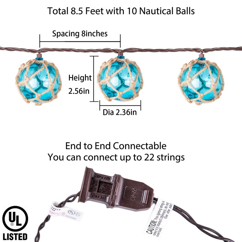 Decorative String Lights Plug in with 10 Incandescent Bulbs, Nautical