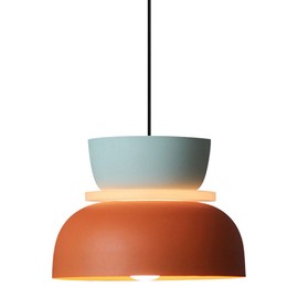 Qufute Mid Century Modern Ceiling Pendant Light, Orange Navy 2 Colors Barn Macaron Shade, Aluminum Nordic Modern Pendant Light Fixture, Colorful Chandelier Pendant Lights for Kids Room