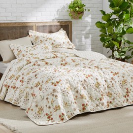 Bedsure Floral Quilt Set Queen- Reversible Falling Botanical Quilt Bedding Set, 3 Pieces Lightweight Bedspread, Soft Microfiber Coverlet Set with 2 Pillow Shams for All Seasons (90"x96")