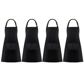 Jubatus 4 Pack Bib Aprons with 2 Pockets Cooking Chef Kitchen Apron for Women Men, Black
