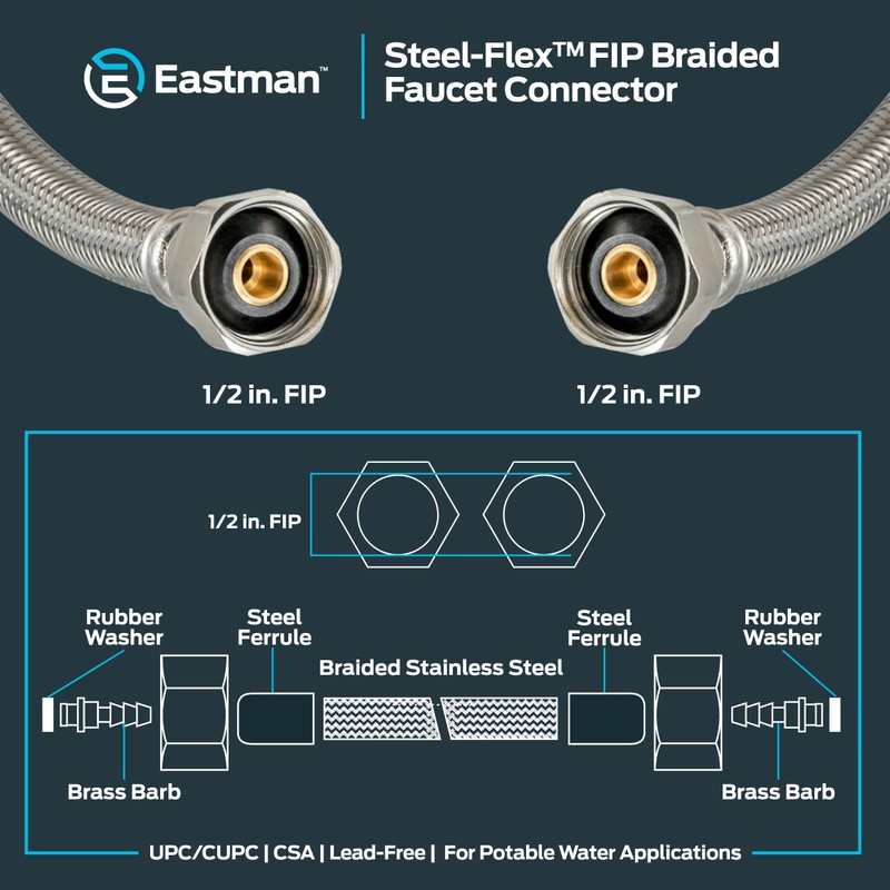 Eastman 36 Inch Steel-Flex Faucet Connector, Braided Stainless Steel Supply