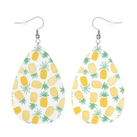 Zokola Pineapple Pairs PU Leather Earrings, Tropical Summer Fruit Pineapples Earbob Earrings Teardrop Dangle Earrings For Women Friends Bridal Wedding Yellow Green