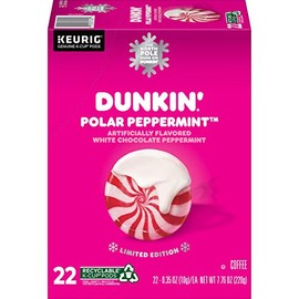 Dunkin Donuts Limited Edition Holiday Coffee K Cups - Polar Peppermint -1 Box of 22 Seasonal Kcup Pods For Keurig Coffee Makers