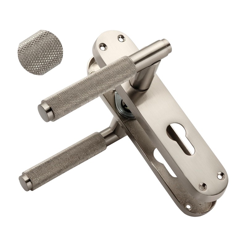 Infinity Decor Satin Nickel Knurled Euro Lever Lock Door Handle