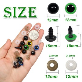 Toaob Pack of 140 12 mm Safety Eyes for Crochet Animals, Doll Eyes, Colourful Plastic Eyes with Washers for Dolls, Puppets