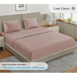 LANE LINEN Split King Sheets Sets – 450 Thread Count 100% Cotton Bed Sheets, Soft & Naturally Cooling, 15” Deep Pocket Fully Elasticized Fitted Sheet, Machine Washable Hotel Bedding, Sepia Rose