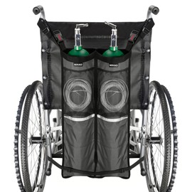 NIHAO Dual Oxygen Tank Holder for Wheelchiars, Oxygen Cylinder Bag with Adjustable Zippers and Mesh Storage Pockets, Portable Wheelchair Attachment for Oxygen Fits Most Oxygen Cylinders, Gray
