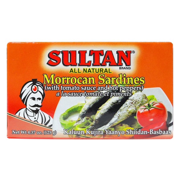 Sultan Moroccan Season Sardines in Tomato Sauce, 100% All-Natural, High Protein, No Additives, No Preservatives, Paleo, Carnivore, Keto Friendly, Zero Carb, Sealed Freshness, 4.37oz (Pack of 50)